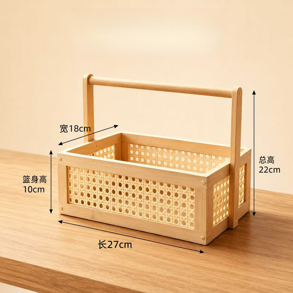 Wooden Fruit Organizer Basket with Handle, Portable Kitchen Fruit Organizer, Eco Style Bamboo Fruit Basket
