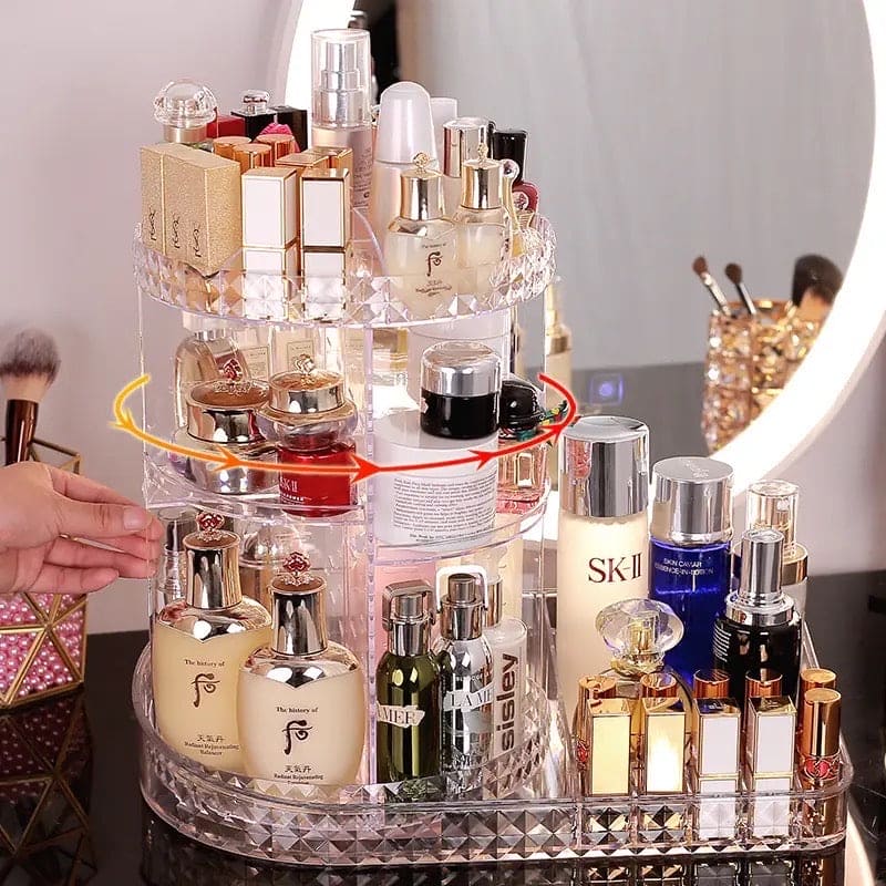 All In One Makeup Organizer, 360 Degree Rotation Makeup Organizer, Crystal Makeup Display Stand, Multifunction Detachable Makeup Beauty Organizer, Adjustable Cosmetic Display Case, Rotatable Transparent Beauty Organizer