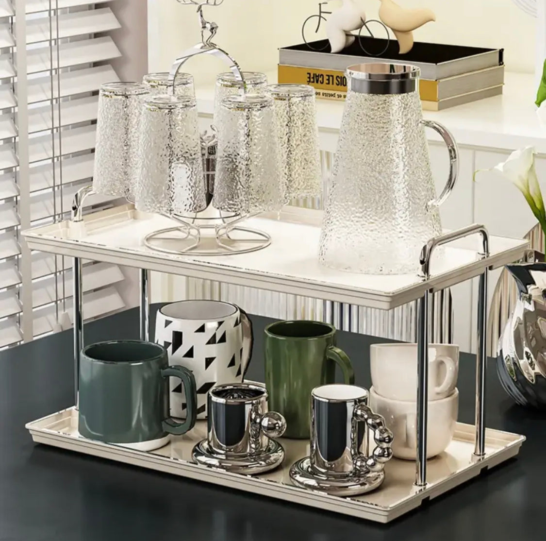 Double Layer Luxury Acrylic Storage Rack, Desktop Tray Storage Rack, Desktop Rack Bathroom Organizer