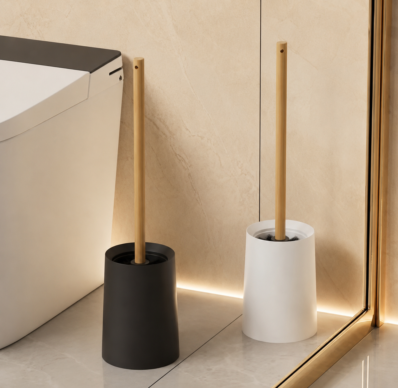Anti Splashing Wooden Toilet Brush With Holder, Long Handle Toilet Brush, Household Washing Toilet Cleaning Brush