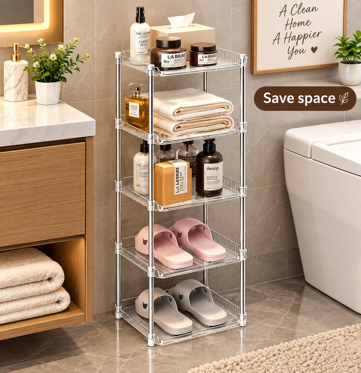 5 Tiers Vertical Transparent Shoe Rack Organisers, Space Saving Standing Vertical Shoes Racks, Corner Slim Shoes Shelf Cabinet