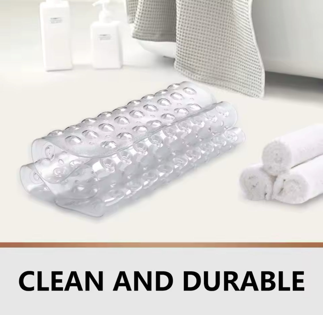 Rectangle PVC Anti Skid Bath Mat, Soft Shower Bathroom Mat, Suction Cup Non Slip Bathtub Carpet