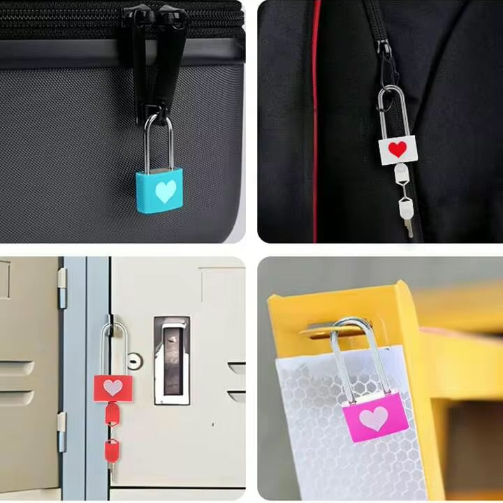 Heart Design Safety Padlock With Keys, Premium Heart Padlock Set, Decorative Mini Security Lock, Colorful Heart Lock And Key Setn
