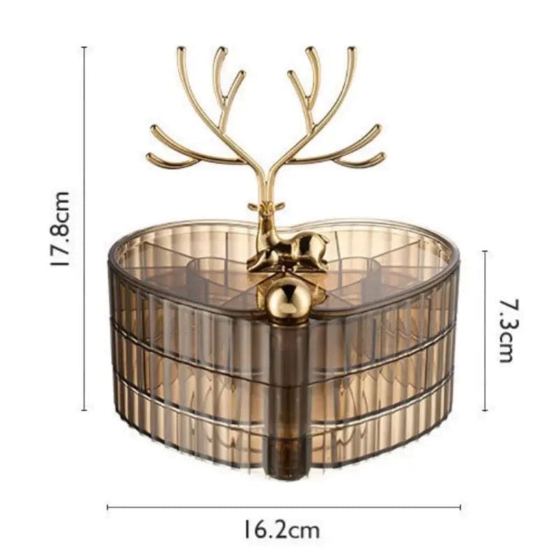 Little Deer Jewellery Organizer, 3 Layer Rotating Necklace Jewelry Box, Light Luxury Heart Desktop Sundries Makeup Organizer, Elegant Decorative Necklace Earrings Bracelet Container, Acrylic Jewelry Display Stand, Large Capacity Striped Box
