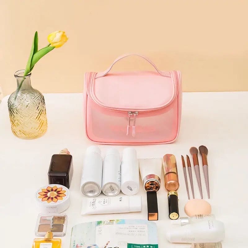 Clamshell Makeup Travel Bag, Washday Beauty Bag, Portable Transparent Makeup Bag, Female Shower Wash Bag, Multipurpose Women Cosmetic Bag, PVC Waterproof Handbags, Travel Toiletry Washbag With Zipper