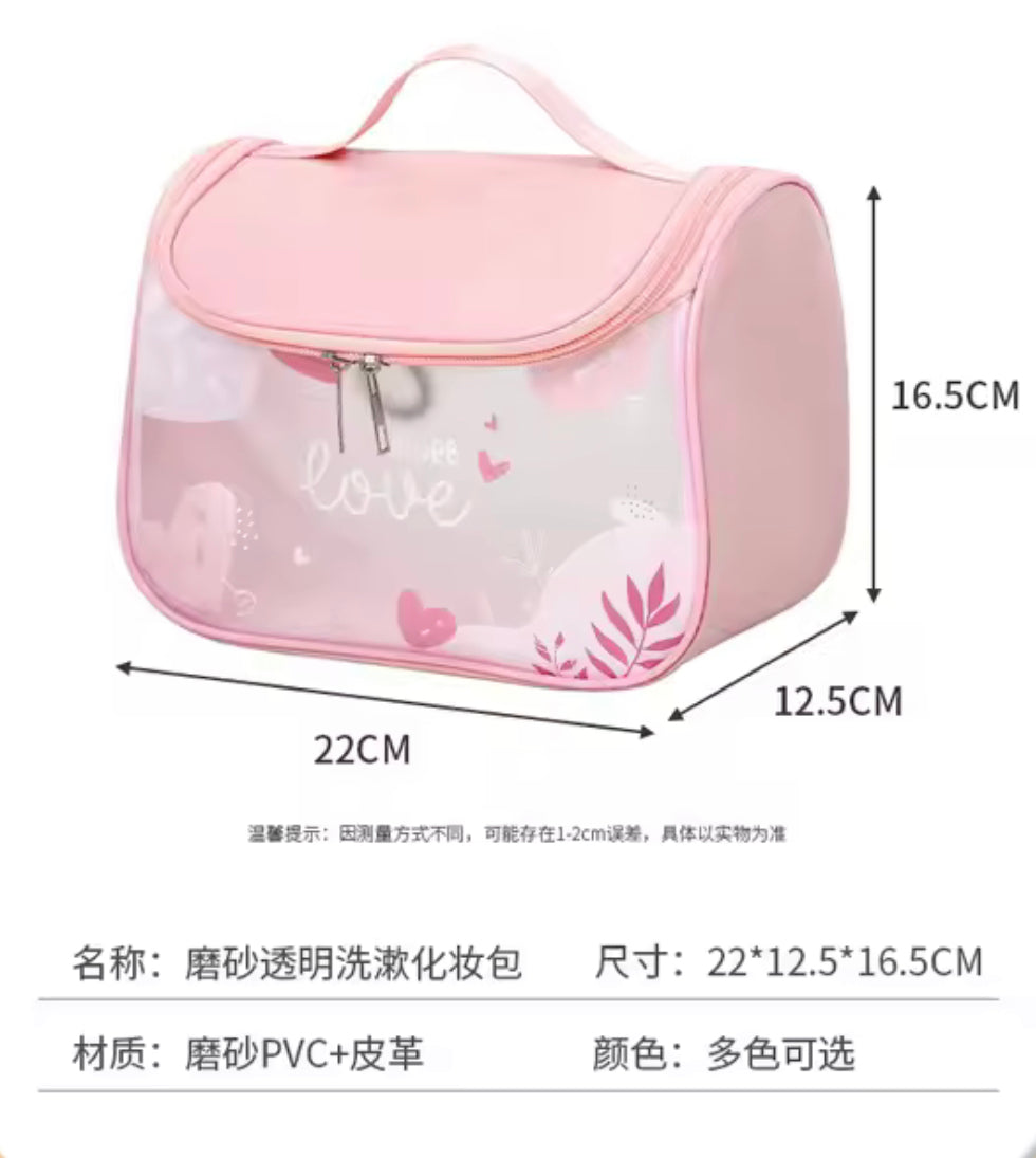Waterproof Girly Print Toiletry Bag, Large Capacity Transparent Cosmetic Bag With Hook, Travel Portable Makeup Organizer Bag