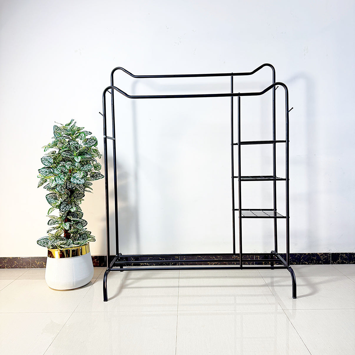 Space Saving Metal Clothes Stand, Multipurpose Coat Rack with Shoes Organizer, Household Shelf Living Room Clothes Storage Rack, Homlly Entryway Coat Rack with Shoes Organizer