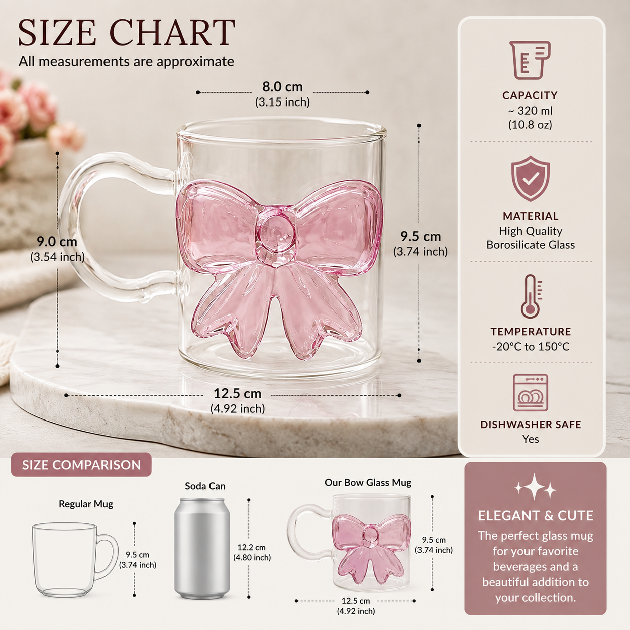 Heat Resistant 3D Bow Glass Mug With Handle, Aesthetic Bow Tea Mug, Cute Ribbon Glass Mug for Coffee & Tea, Double Wall Style Bow Glass Mug, Transparent Bow Coffee Mug