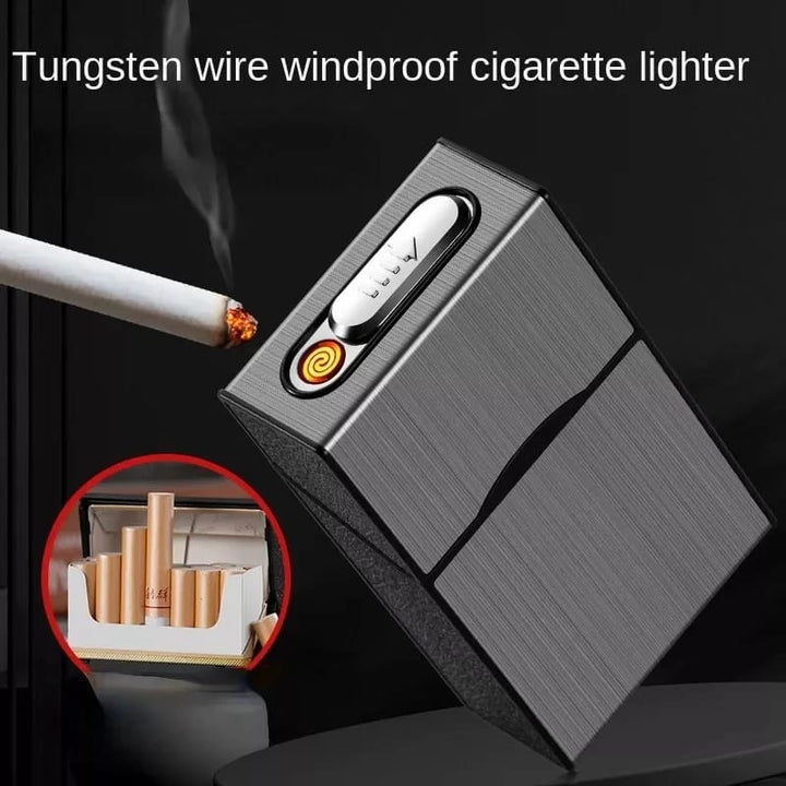 Rechargeable Lighter With Cigarette Case, Smart Cigarette Case with Built In Lighter, Windproof Electric Cigarette Lighter Case