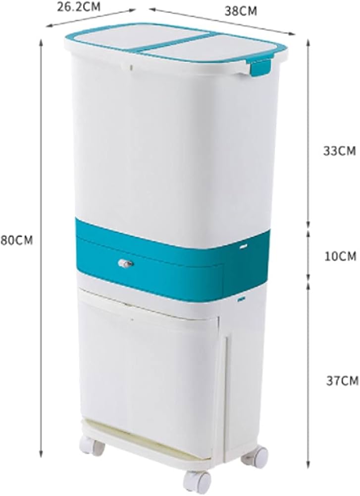 3 In 1 Kitchen Waste Bin Organizer, 2 Layers Garbage Container With Wheels, Smart Dual Trash Bin with Storage Drawer, Multi Layer Kitchen Dustbin, Rolling Kitchen Trash Bin with Drawer, Dual Compartment Waste Sorting Bin