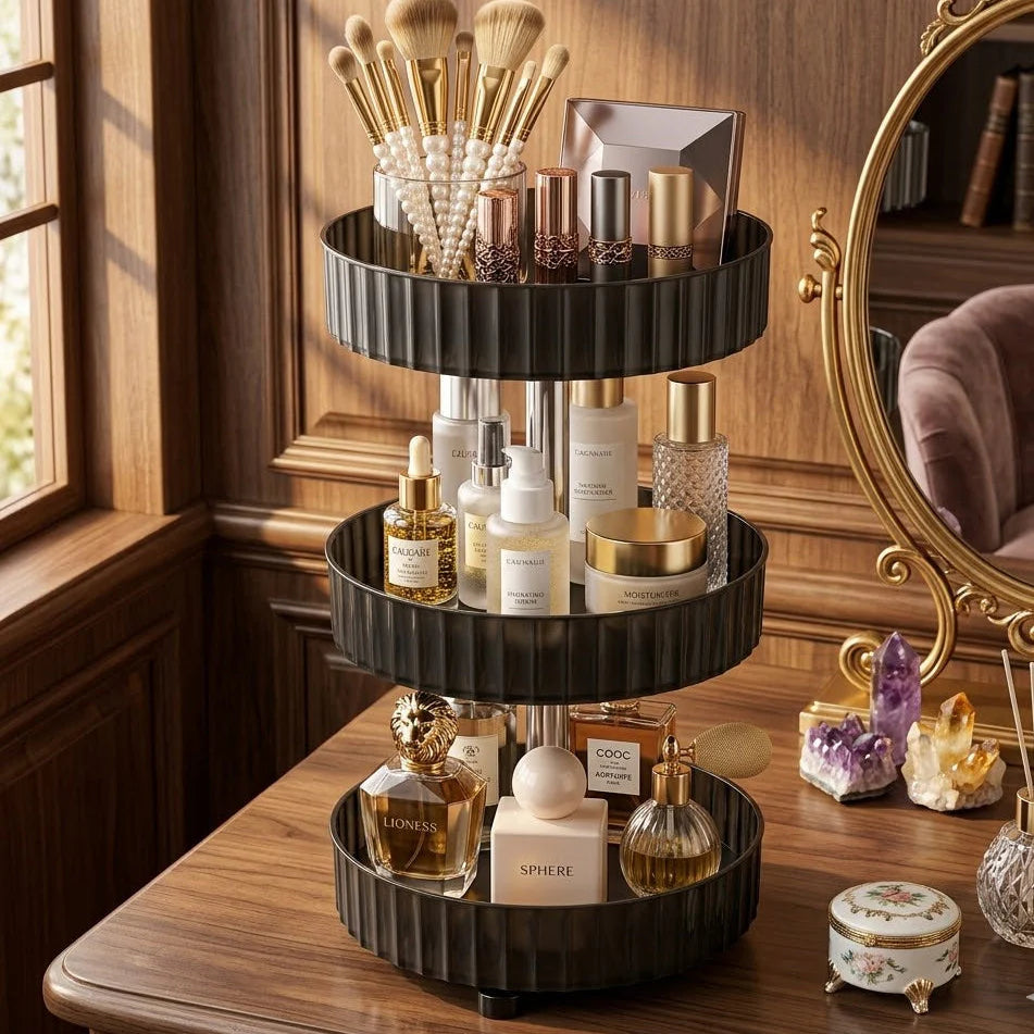 Royal Rotating Cosmetic Organizer, Rotating Vanity Storage Shelf, Multifunction Makeup And Skincare Organizer