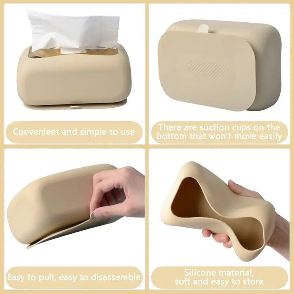Silicone Tissue Holder Cover, Suction Cup Napkin Storage Cover, Punch Free Tissue Box With Sucker, Foldable Square Napkin Tissue Cover, Universal Refillable Rectangle Tissue Dispenser