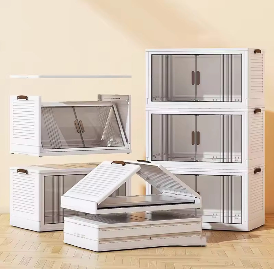 Multi Layer Foldable Storage Cabinet, Bedroom Closet Organizer With Doors, Portable Wardrobe Cabinet, Clothes Storage Organizer, No Installation Storage Cabinet, Plastic Folding Storage Cabinet