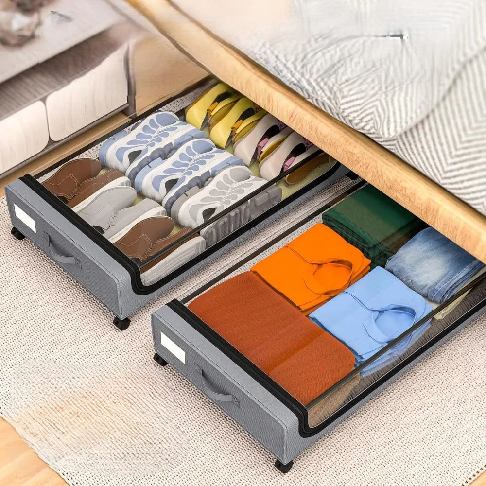 Under Bed Storage Organizer, Wheels Rotating Under Bed Clothes Organizer, Shoe Organizer With Wheels, Space Saving Under Bed Storage Organizer