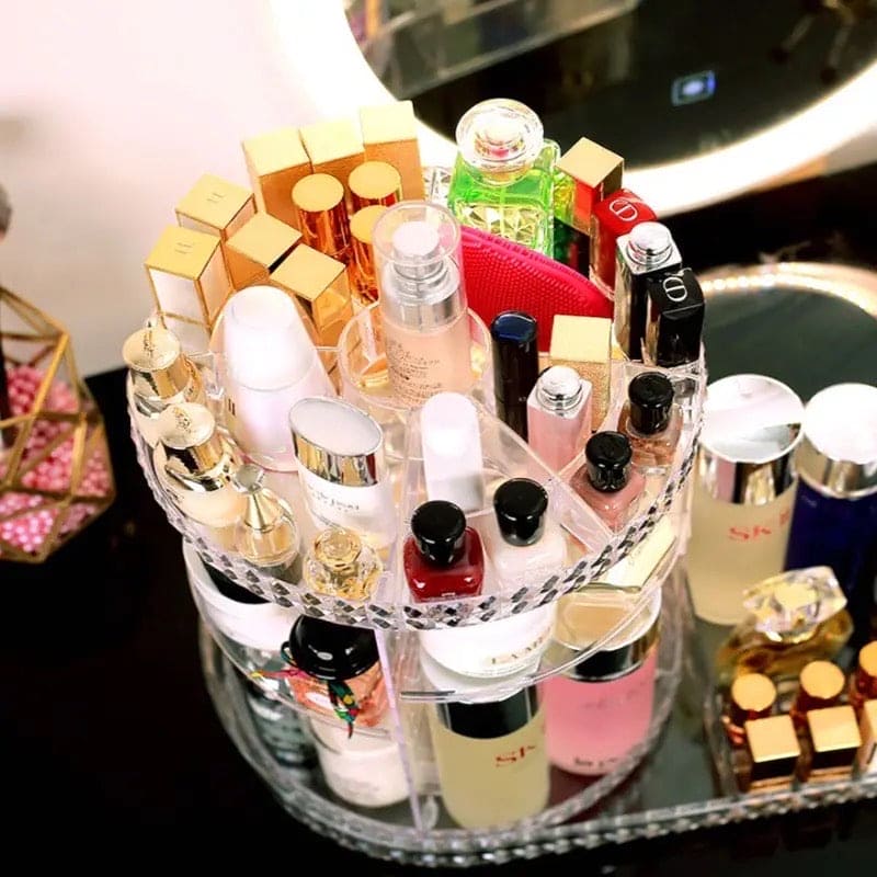All In One Makeup Organizer, 360 Degree Rotation Makeup Organizer, Crystal Makeup Display Stand, Multifunction Detachable Makeup Beauty Organizer, Adjustable Cosmetic Display Case, Rotatable Transparent Beauty Organizer