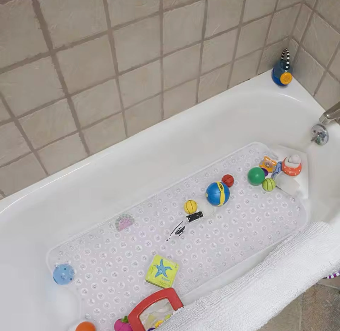 Rectangle PVC Anti Skid Bath Mat, Soft Shower Bathroom Mat, Suction Cup Non Slip Bathtub Carpet