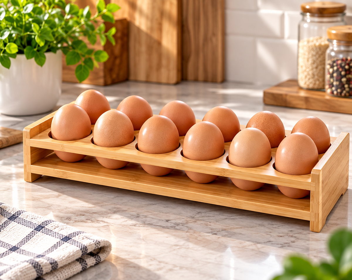 12 Grid Wooden Egg Holder Tray, Wooden Egg Display Rack, Kitchen Egg Organizer Rack