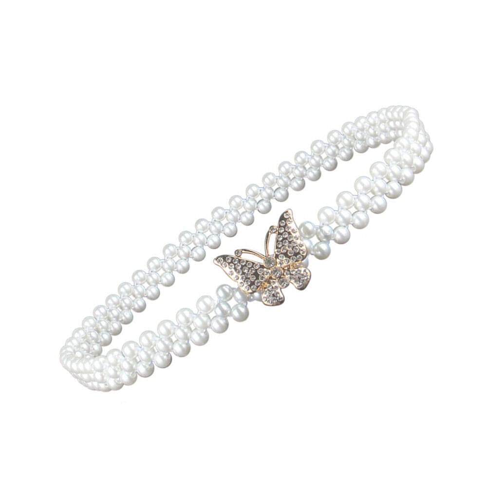 Pearl Waist Chain, Korean Version Rhinestone Pearl Decorative Belt, Fashion Sweet Dress Elastic Belt, Women Designer Belt, Elegant Elastic Pearl Waist Chain, Pearl Design Stretchable Waist Belt For Casual And Partyware