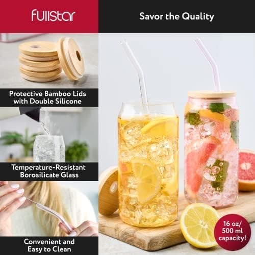 Bubble Tea Cup, 500ml Glass Mug With Bamboo Glass And Straw, Multipurpose Iced Coffee Cute Tumbler Cup for Cocktail, Party Beverage Cup, Portable Glass Water Cup with Straw Lid, Household Borosilicate Straw Glass