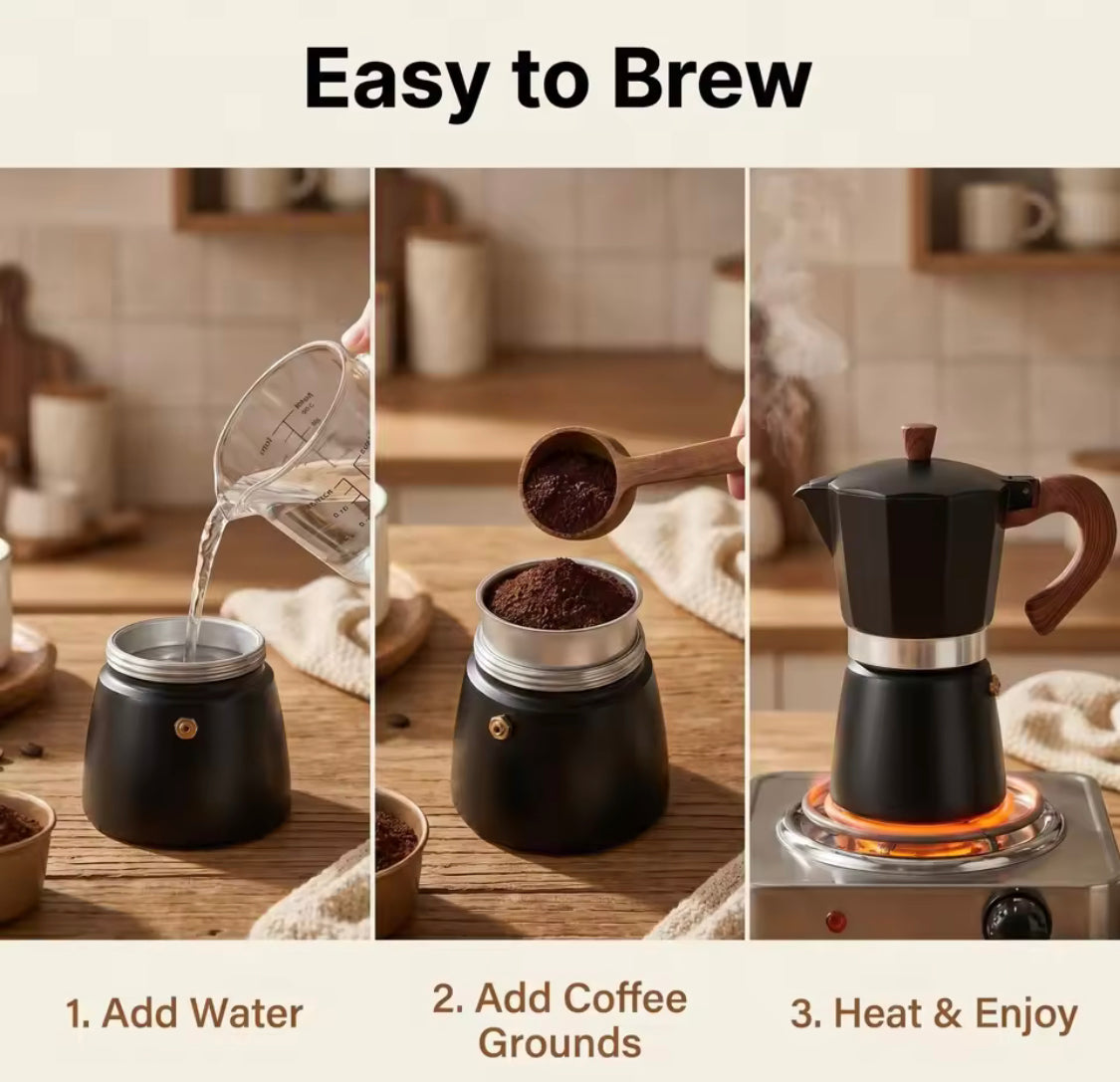 Manual Espresso Coffee Maker With Wooden Handle, Italian Espresso Brewer, Durable Mocha Maker Pot