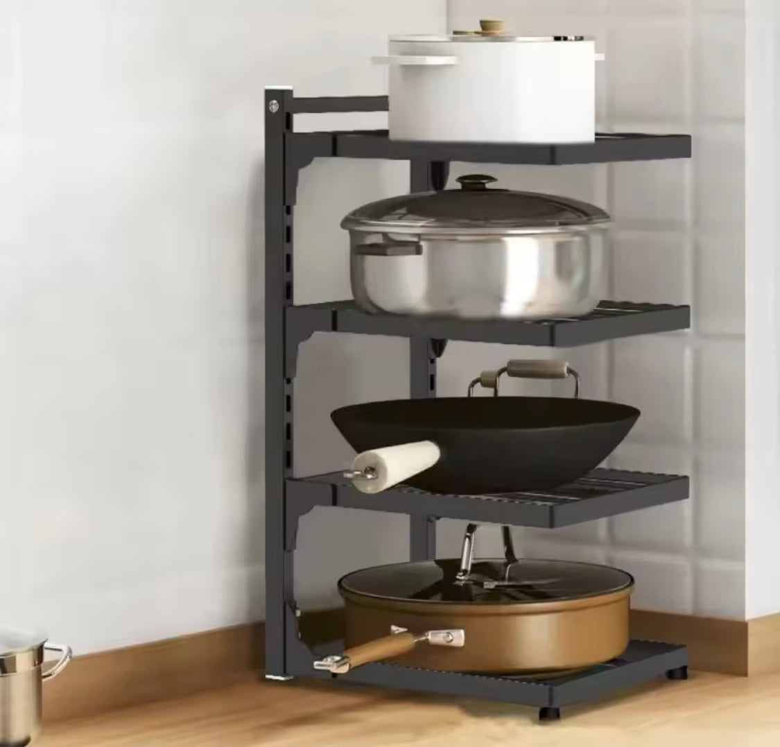 Adjustable Floor Standing Kitchen Pot Storage Rack, Space Saving Storage Rack, Multi Layer Kitchen Cabinet Storage Rack, Multifunctional Under Sink Organizer