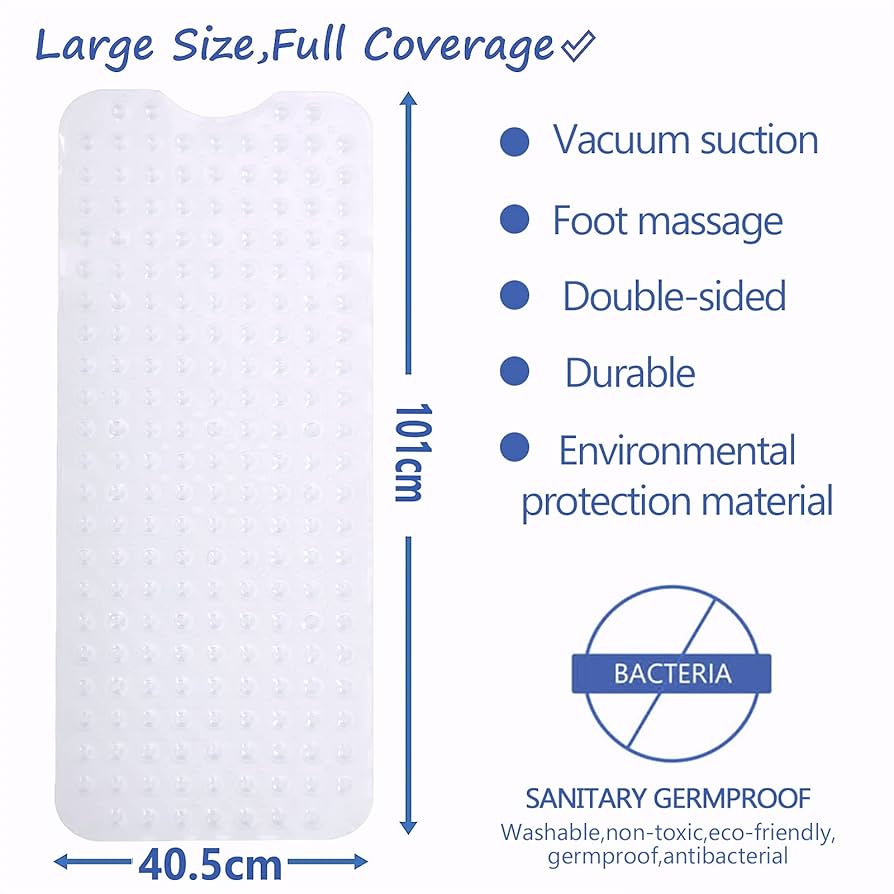 Rectangle PVC Anti Skid Bath Mat, Soft Shower Bathroom Mat, Suction Cup Non Slip Bathtub Carpet