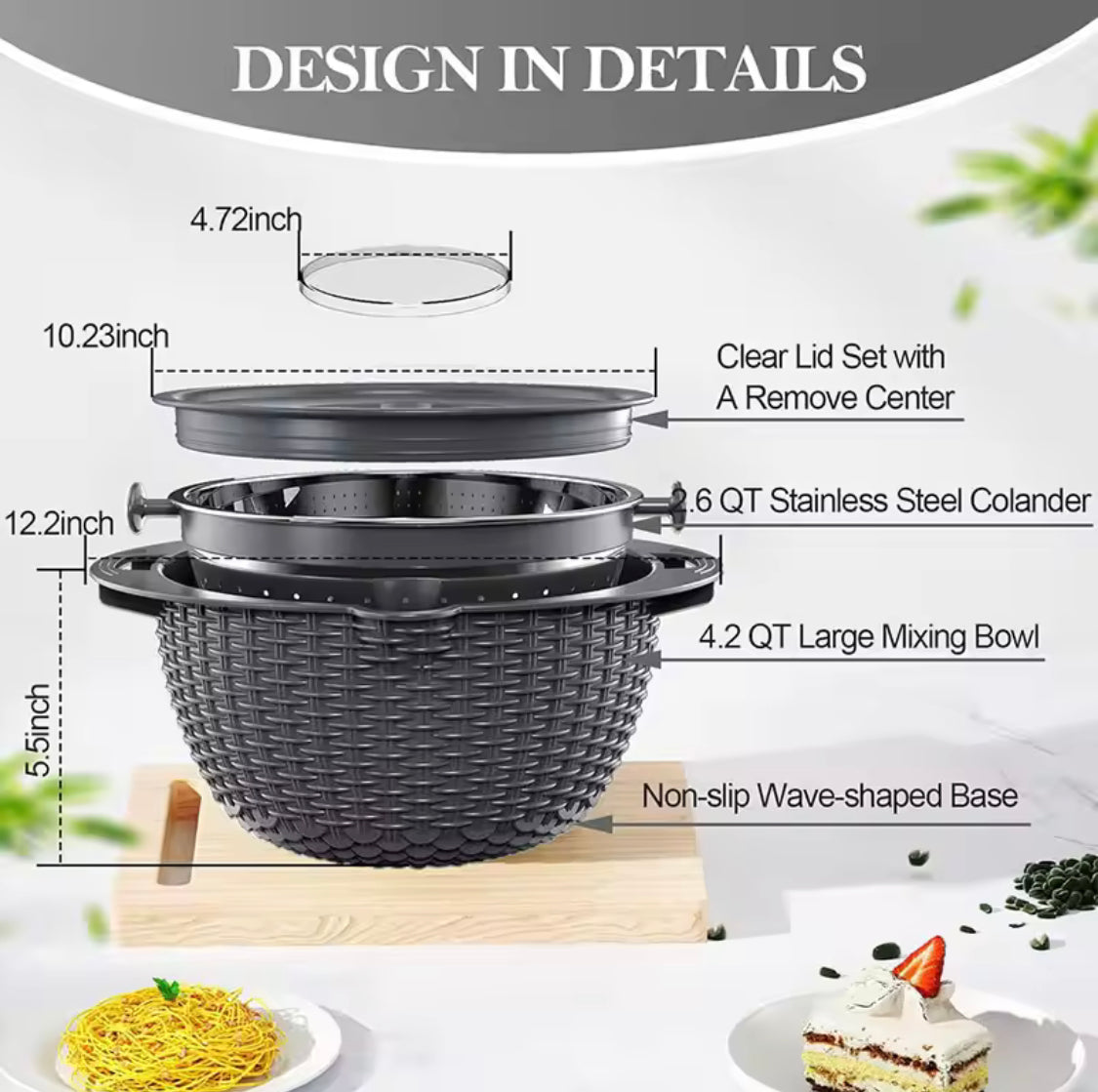 4 In 1 Colander With Lid Set, Rotatable Strainer With Bowl, Multipurpose Mixing And Strainer Set, Multipurpose Grater Colander Basket