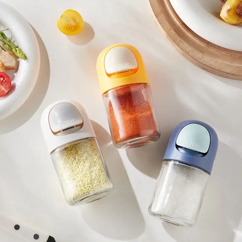 Champ Salt Shaker, Push Type Salt Dispenser, Metering Salt Shaker, Reusable Spice Pepper Container with Lids, Multipurpose Reusable Storage Canister, Quantitative Spice Container