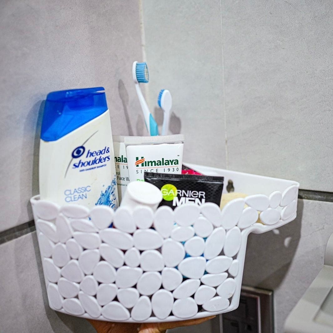 Stone Multipurpose Sticky Basket, Kitchen Bathroom Organizer Basket, Plastic Storage Shelf Basket