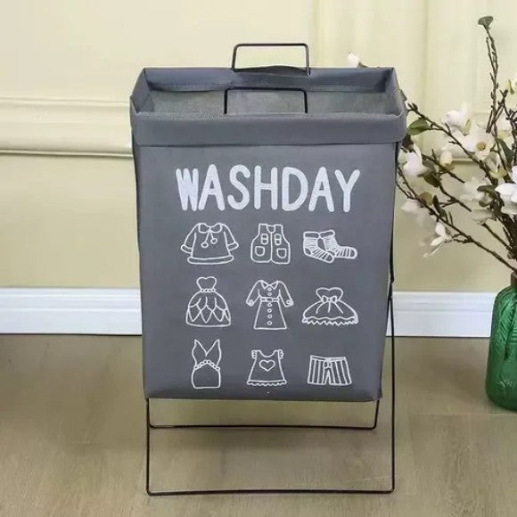 Collapsible Laundry Hamper Basket with Iron X Frame, Folding Washing Clothes Storage Basket, Waterproof Storage Hamper Organizer