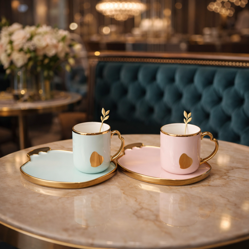 Luxury Heart Shape Ceramic Coffee Mug With Tray, Ceramic Cup And Saucer, 1Pc Home Exquisite Coffee Cup With Saucer
