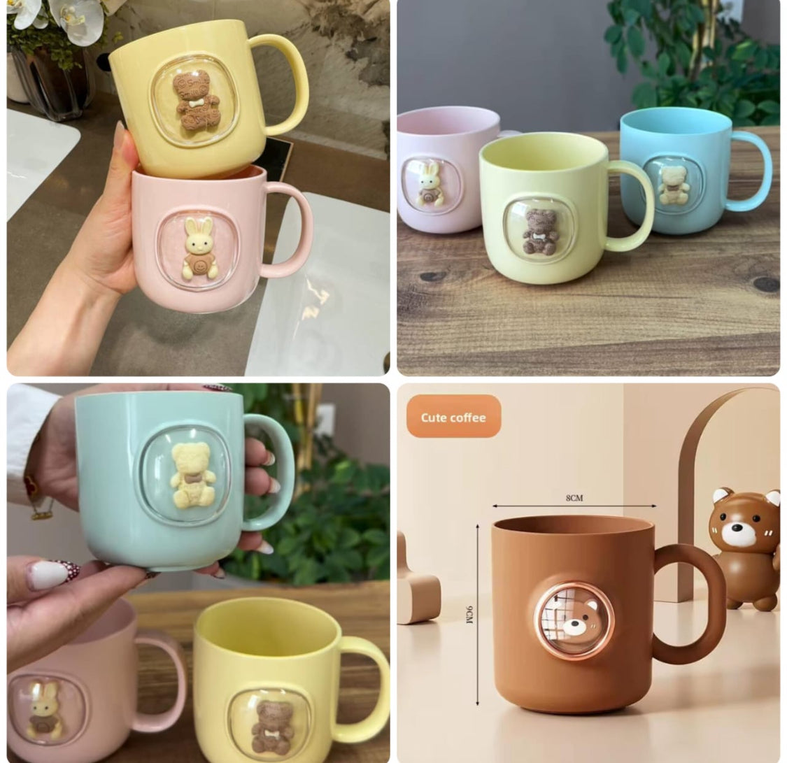 Set Of 2 Portable Children Toothbrush Cup, Portable Coffee & Milk Cup with Handle, Mouth Wash Cup, Cute Cartoon Gargle Cup Reusable Mouthwash Cup Bathroom Decoration