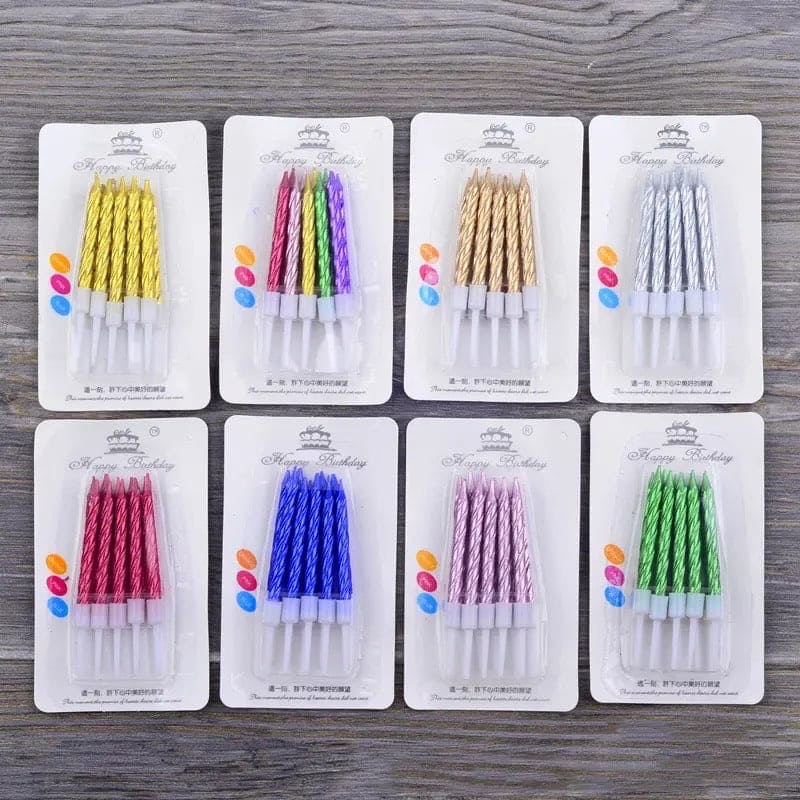 Set Of 8 Thread Color Birthday Candles With Candles, Cake Candle With Holder, Party Supplies Short Thin Metallic Color Candles