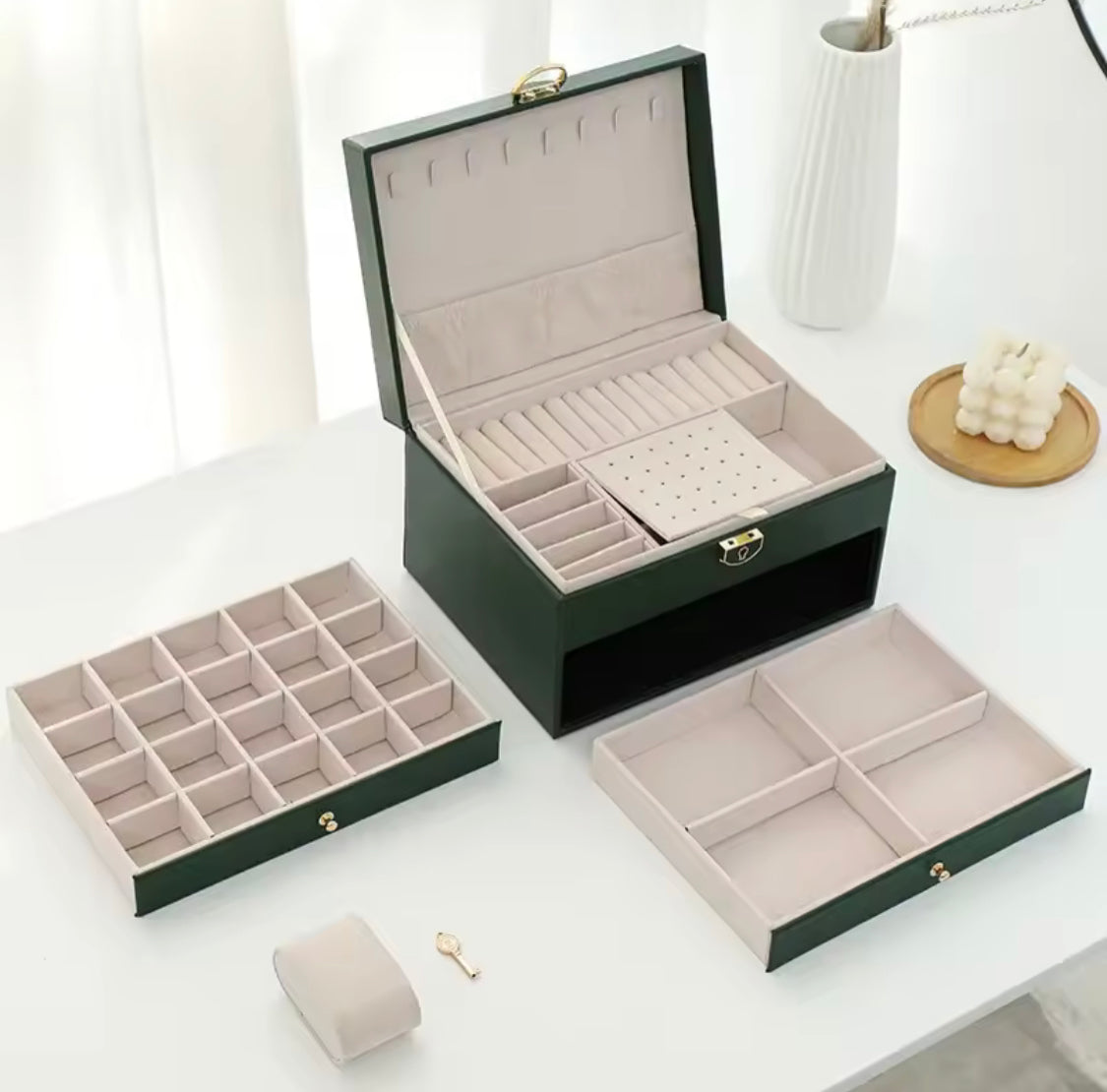 Retro Design Three Layer Jewelry Box, Multilayer Leather Earrings Organizer, Modern Style Jewelry Organizer