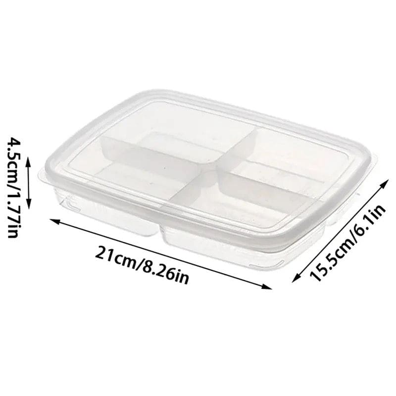 4 Grid Plastic Becon Box, Four Compartment Food Storage Box, Reusable Preservation Box With Lid, Plastic Refrigerator Storage Box Organizer, Food Storage Container with Lid for Refrigerator, Multipurpose Food Fridge Keeper