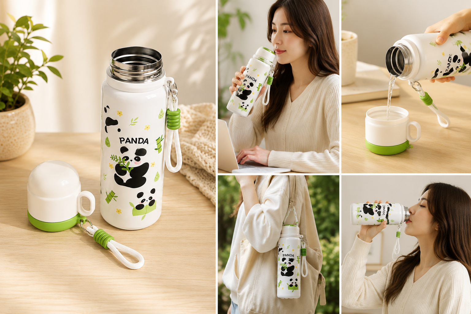 500ml Kids Panda Vacuum Insulated Bottle, Stainless Steel Kids Panda Thermal Bottle, Double Wall Insulated Flask