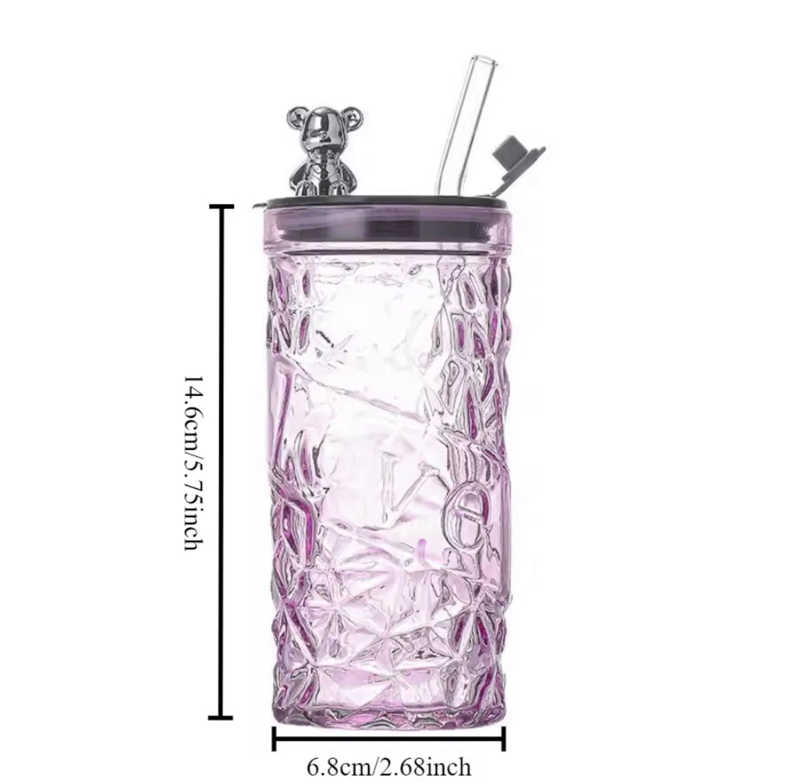 Luxury Bear Cap Transparent Glass Water Cup, Women Coffee Cup With Lid And Straw, European Style Vintage Milk Cup