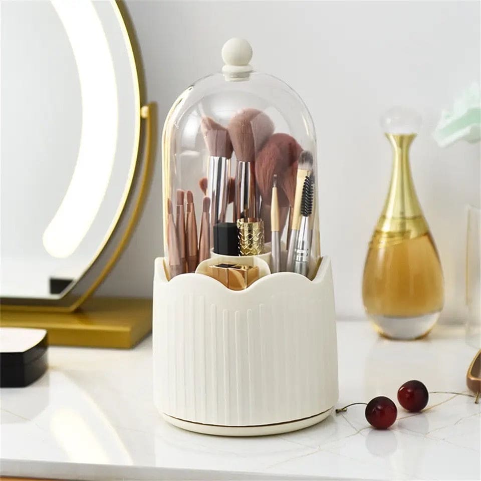 Wave Makeup Brush Organizer, Starry 360° Rotating Makeup Organizer, Cosmetic Organizer Bucket with Visible Cover, Desktop Makeup Brush Storage Bucket, Multifunctional Desktop Stationary Organizer, Dustproof Rotating Makeup Brush Holder