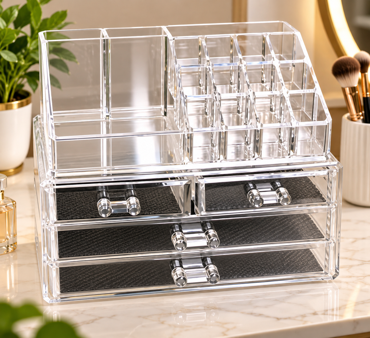 Multi Layer Makeup Organizer with Drawers, Elegant Clear Acrylic Vanity Organizer, Transparent Makeup Organizer with Drawers, Acrylic Lipstick & Cosmetic Organizer