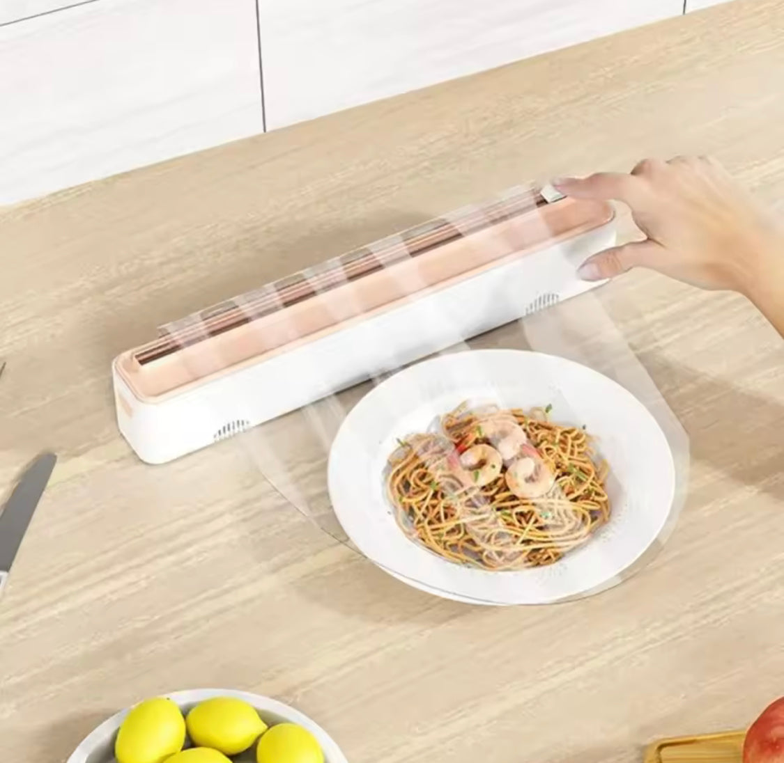 Reusable Food Wrap Cling Film With Cutter, Multipurpose Plastic Wrap Cutter, Wall Film Dispenser, Plastic Wrap Dispenser with Slide Cutter, Kitchen Organizer