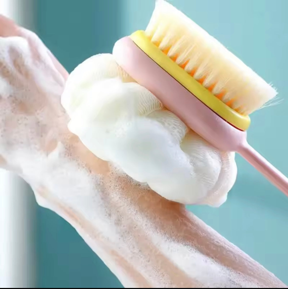 Double Sided Back Scrubbing Brush, Scrubber Brushes With Handle, Exfoliating Scrub Bathroom Loofah Brush