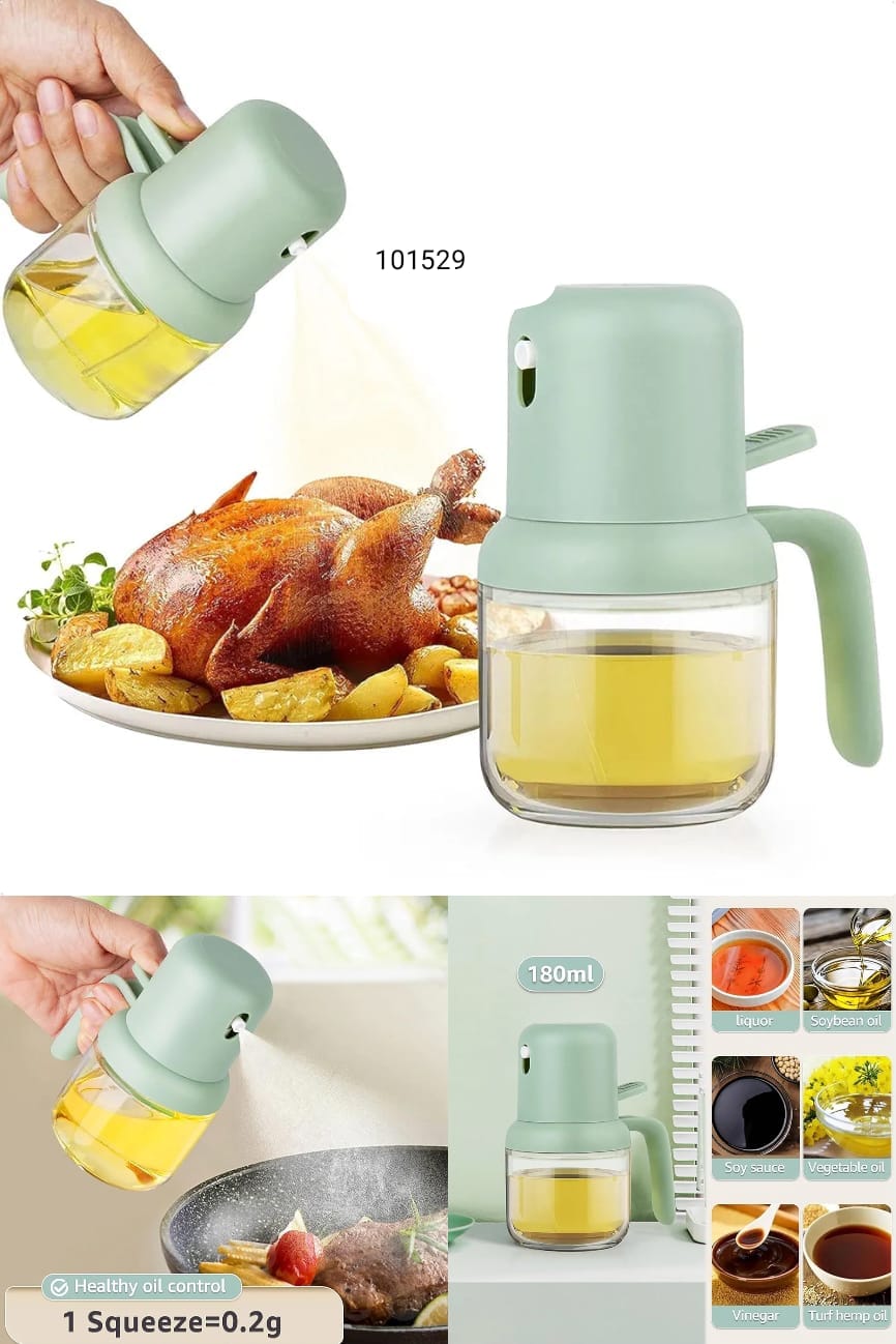 180ml Transparent Oil Spray Bottle, Multipurpose Leak-Proof Oil Dispenser, Lightweight Push-type Sprayer Oil Glass Bottle