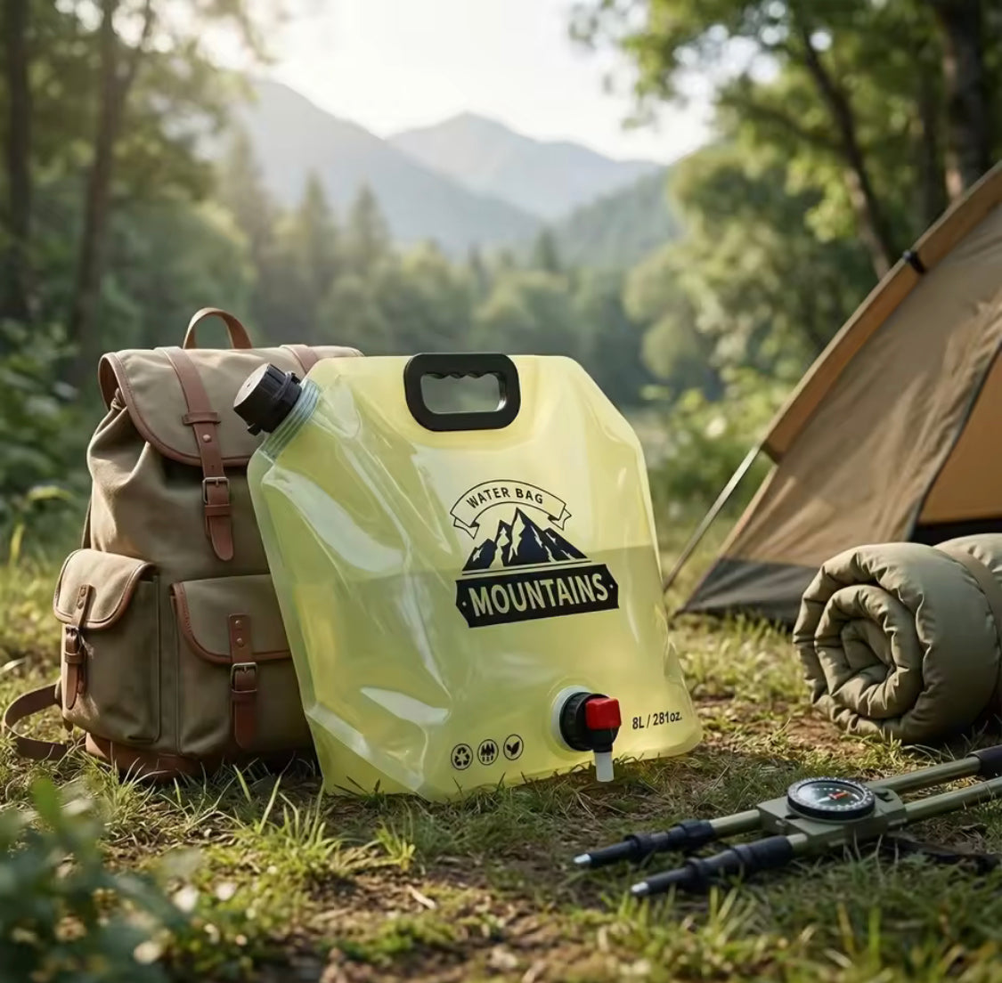 Foldable Water Bag With Faucet, Outdoor Camping Water Storage Pouch, Portable Water Container With Tap