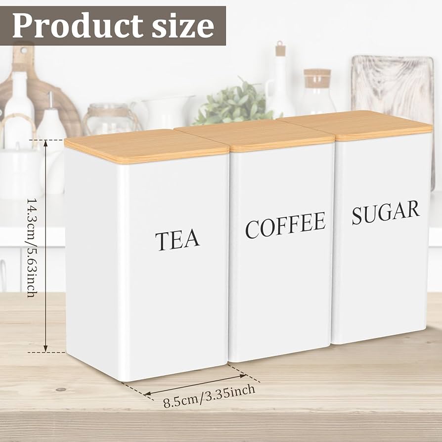 3Pcs Coffee Bean Storage With Bamboo Lid, Square Seasoning Box Organizer, Coffee Sugar Tea Storage Container Jars, Coffee Canister With Bamboo Lid, Set Of 3 Tea And Sugar Pot
