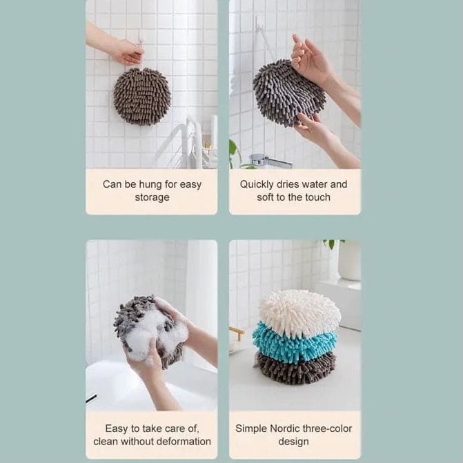Microfiber Hand Ball Towel, Pompom Hand Towel, Hanging Hand Wipes, Kitchen Bathroom Hand Towel Ball with Hanging Loops, Quick Dry Soft Absorbent Fluffy Towel, Soft Absorbent Hand Drying Towel, Creative Hand Wipe Ball