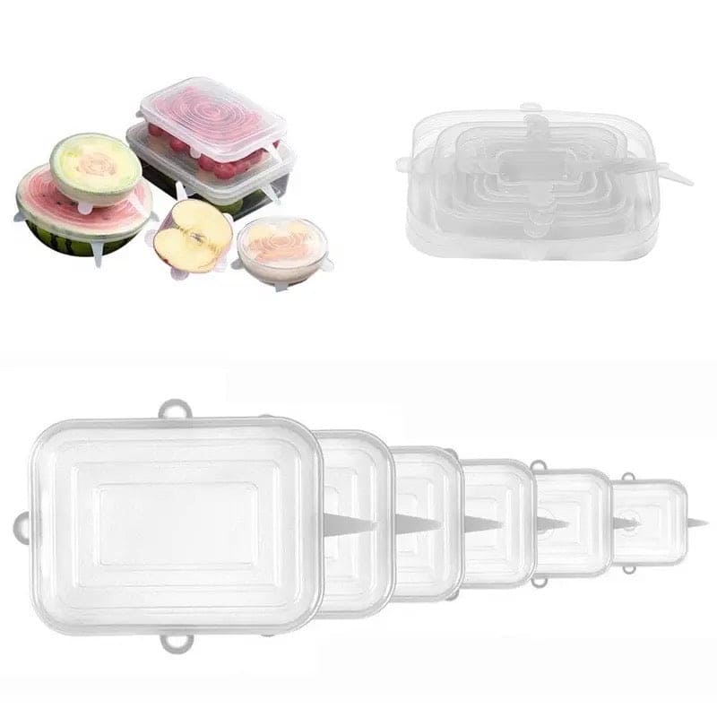 Set Of 6 Rectangular Silicon Stretch Lids, Transparent Silicone Food Sealing Cover, Reusable Durable Food Storage Covers for Bowls, Cups, Cans, Fit