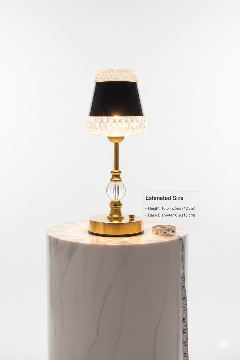 Crystal Spire Gold Desk Lamp, Elegance Cylinder LED Lamp, Art Deco Crystal Lamp
