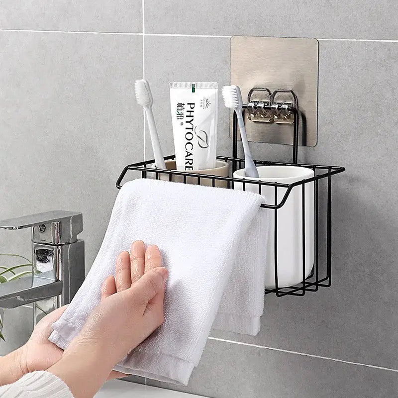 Metal Sponge Holder With Towel Stand, Kitchen Dish Cloth Sponge Shelf Storage Basket, Bathroom Towel Drain Rack Kitchen Organizer, Shower Caddy Basket Shelf