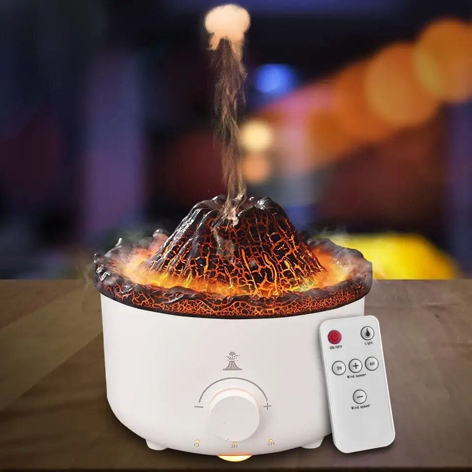 Volcano Aroma Humidifier, Flame Humidifier with Night Light Lamp, Ultrasonic RC Jellyfish Aroma Diffuser, 2 In 1 Essentials Air Freshener, Essential Oils Perfume Blower, Electric Home Freshener Smoke