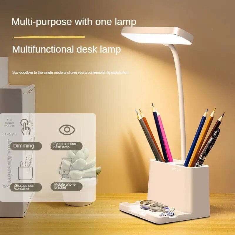LED Table Lamp With Pen Holder, Long Bright Learning Light, Touch Control Night Light, Rechargeable Study Lamp, 3 Modes Dimming Bedside Light, Adjustable Gooseneck Reading Lamp